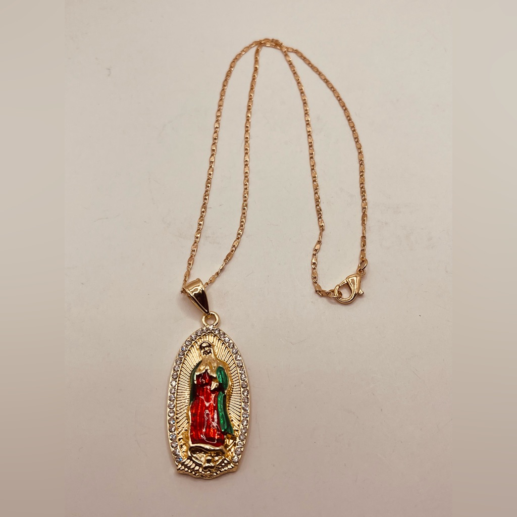 Gold Plated Necklace Unisex Virgin Guadalupe Design